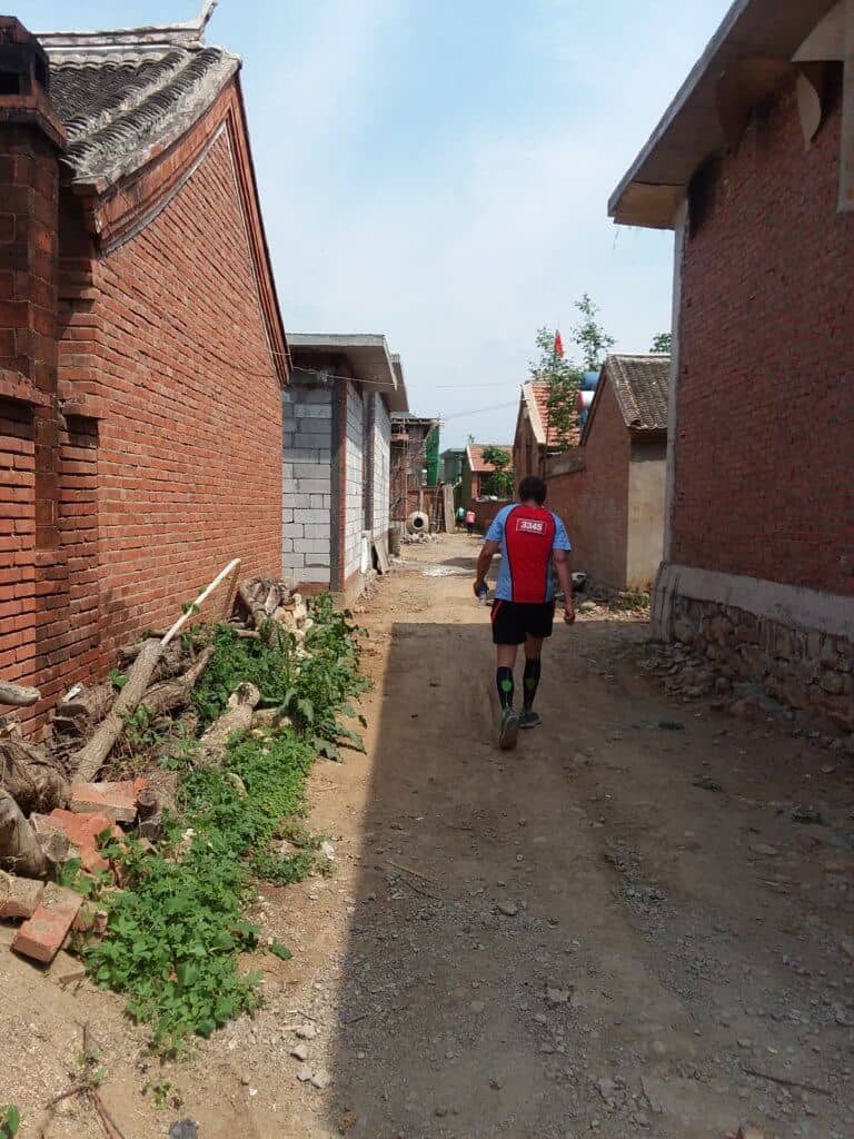 The Great Wall Marathon course winding through local villages