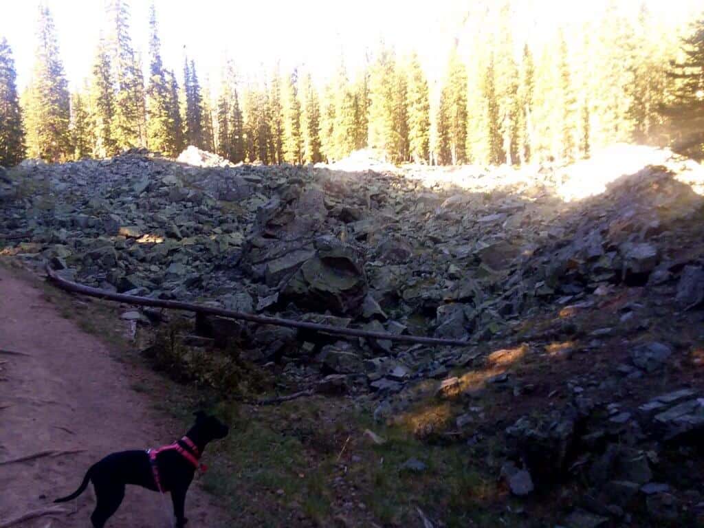 Moss covered rock slides along one of the best hiking trails near Taos