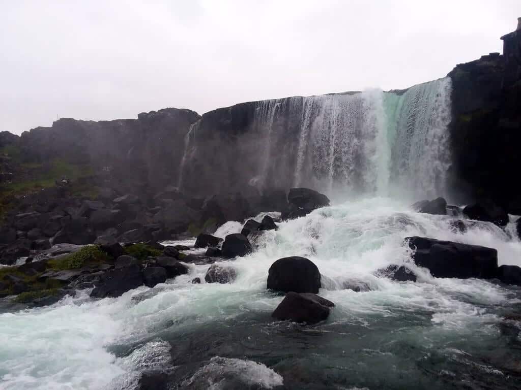 Oxararfoss waterfall in Pingvellir National Park in Iceland