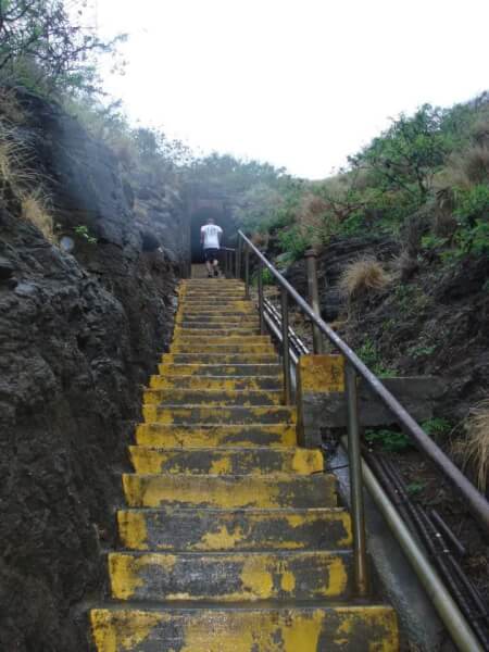 Stairs on the Diamond Head hike leading to the summit
