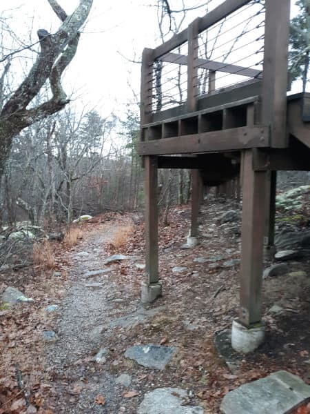 The dirt path running next to the boardwalk at Bald Rock at Cheaha Mountain