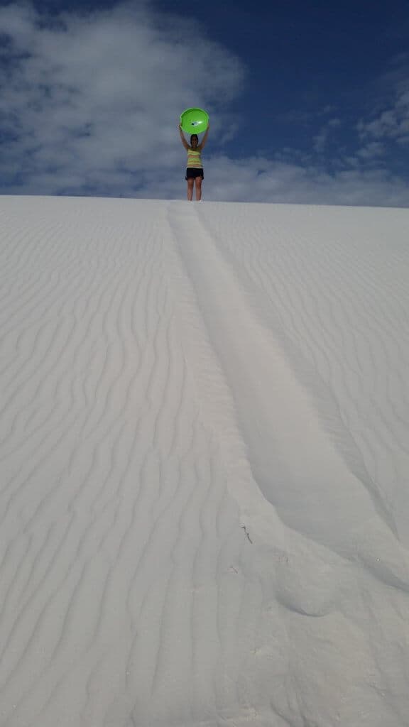 White Sands sledding on the gypsum hills