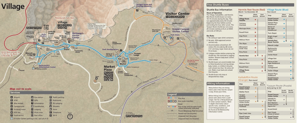 Grand Canyon South Rim shuttle service map