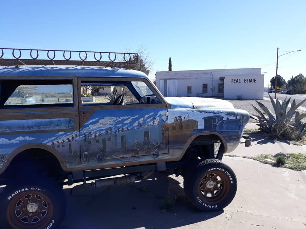 Vehicle murals in downtown Marfa