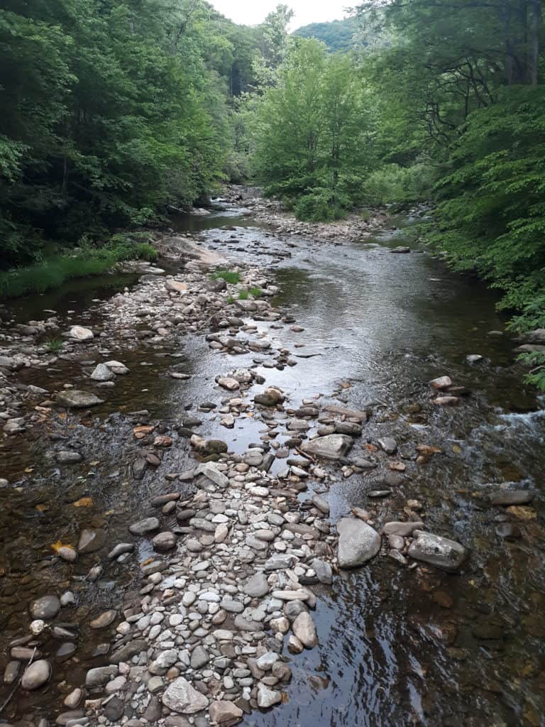 Crossing the stream at the campground to get to the trailhead for the Mount Mitchell hike