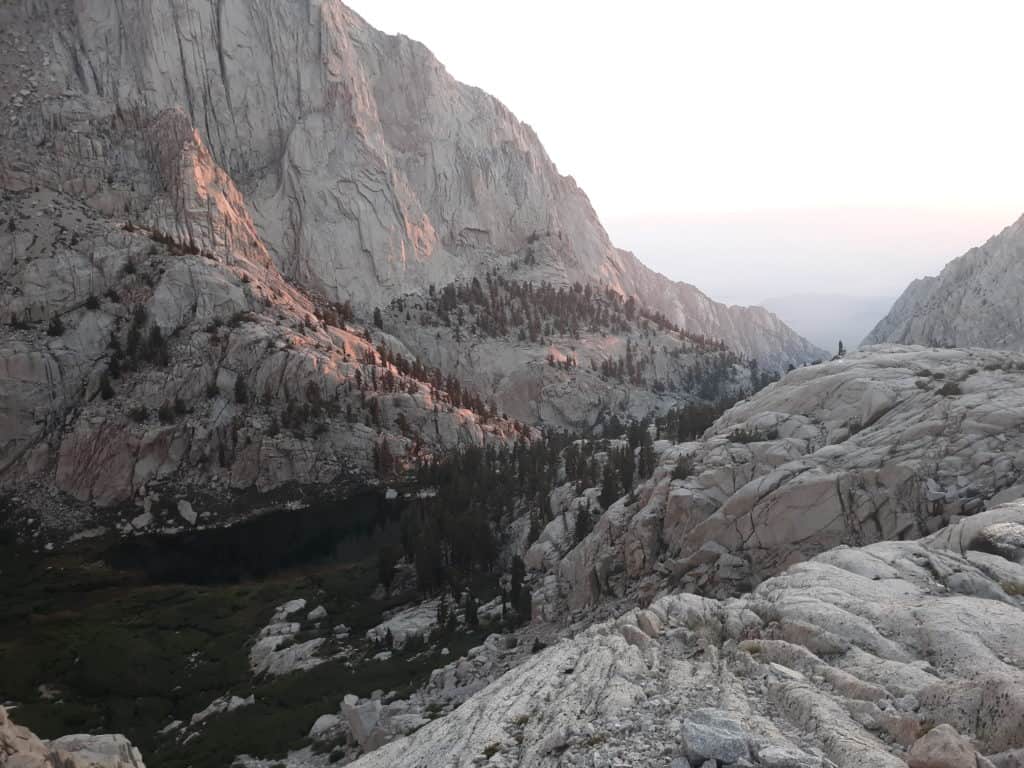 Sunrise overlooking the first 3 miles of the Mt. Whitney Trail