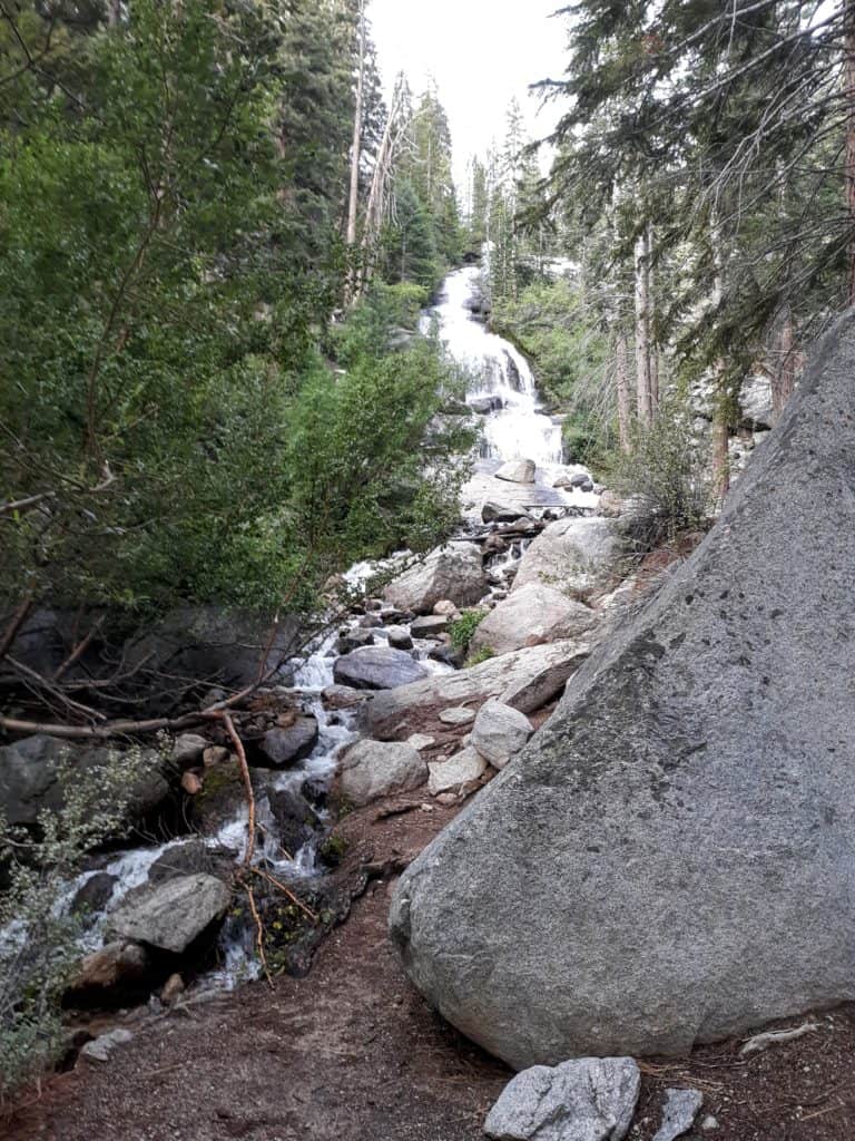 The waterfall at the parking lot at Whitney Portal
