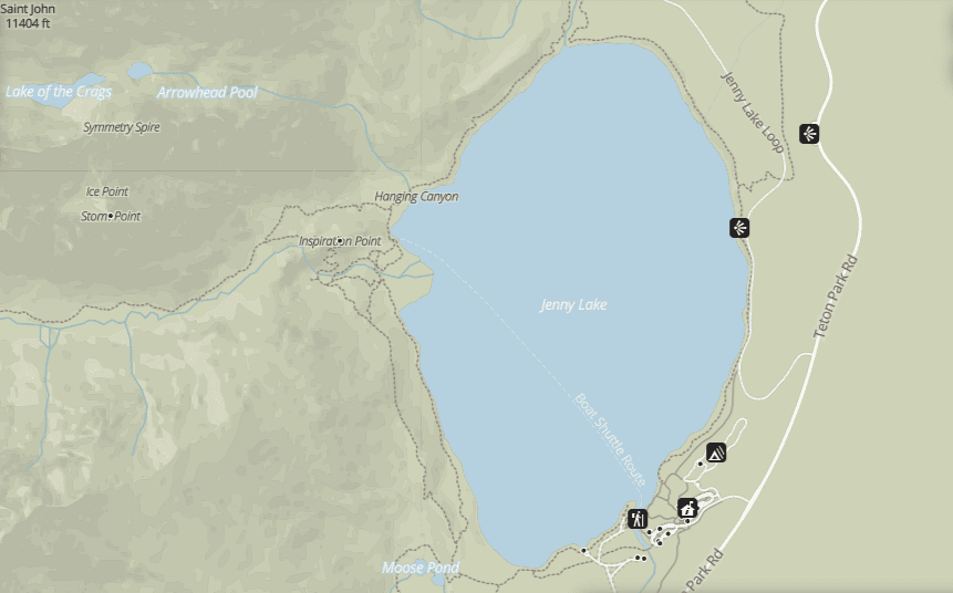 National Park Service Map of Jenny Lake in Grand Teton National Park
