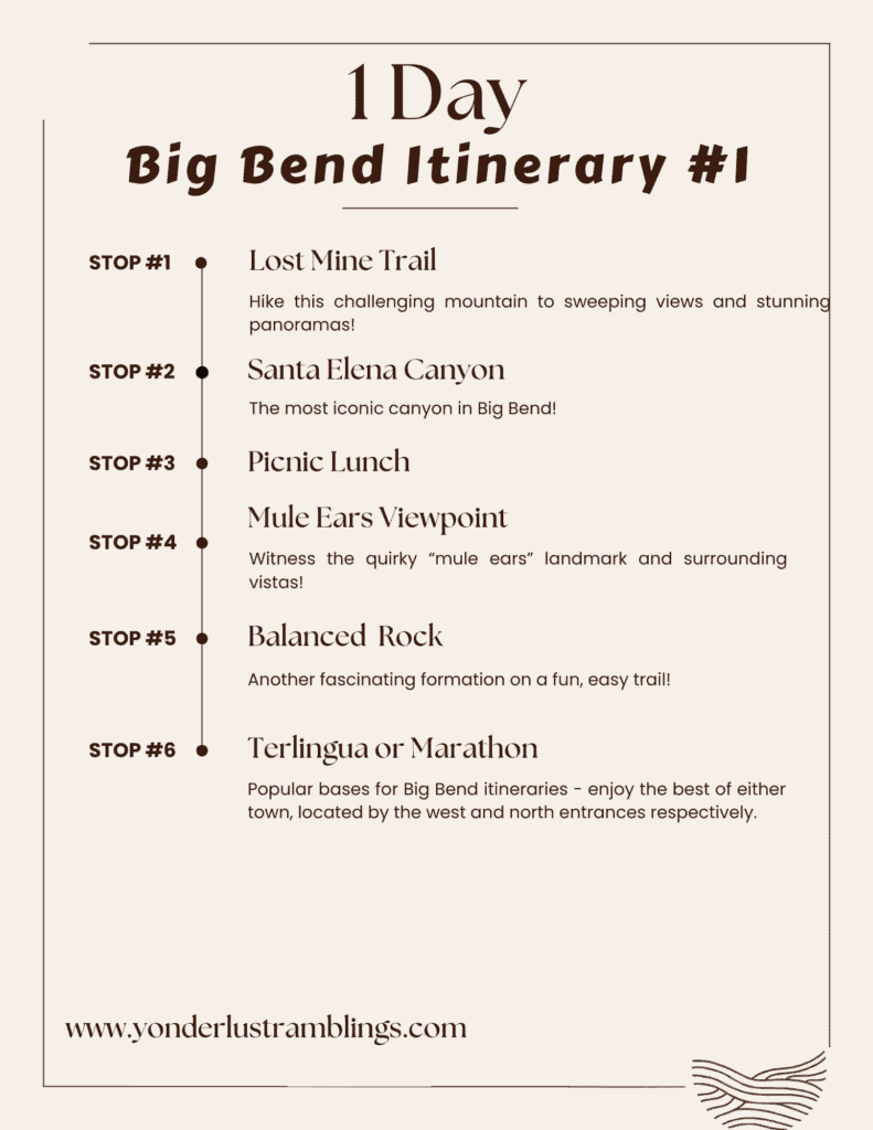 1 day Big Bend National Park itinerary Option 1