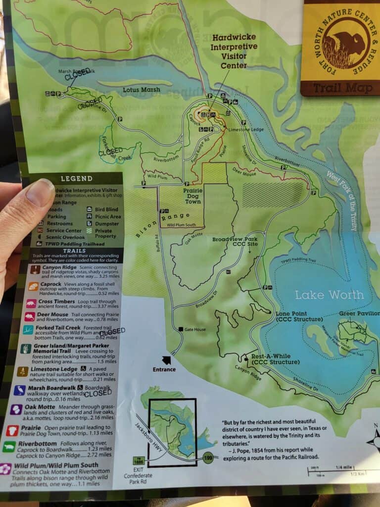 Trail map of the Fort Worth Nature Center and Refuge